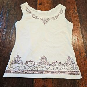 embroidered knit tank top boho sleeveless white summer cottagecore S/M